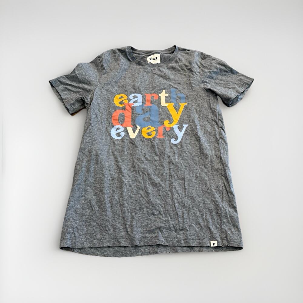 Pact Womens Gray Earth Day Every Day Colorful Print Short Sleeve T-Shirt Size S